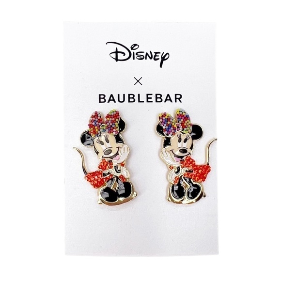 Disney x Baublebar Minnie Mouse Birthday Earrings Enamel Gold Plated New NWT - Picture 1 of 7
